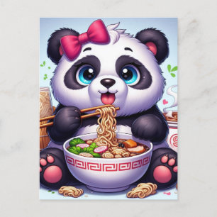 Cartão Postal Kawaii Panda Bear Comendo Ramen