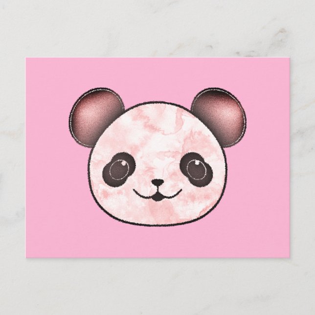 Cartão Postal Kawaii Panda Desenhando A Rosa (Frente)