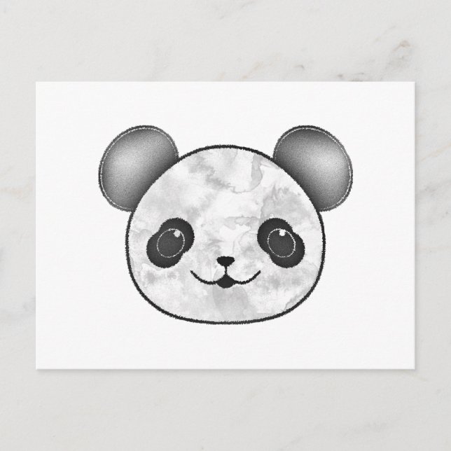 Cartão Postal Kawaii Panda Desenhando Em Preto E Branco (Frente)