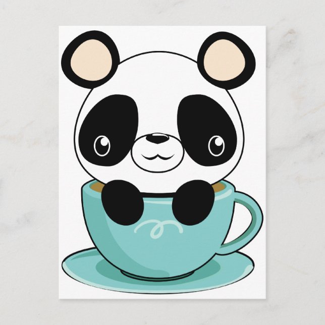 Cartão Postal Kawaii Panda em um Teacup (Frente)
