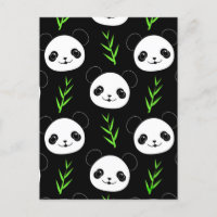 Kawaii Panda Pattern Bamboo Em Verde Branco Negro