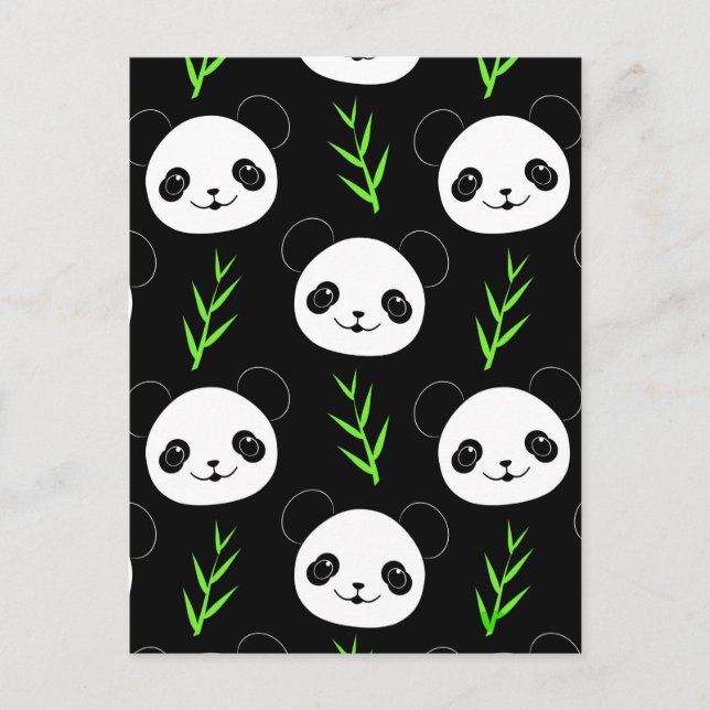 Cartão Postal Kawaii Panda Pattern Bamboo Em Verde Branco Negro (Frente)