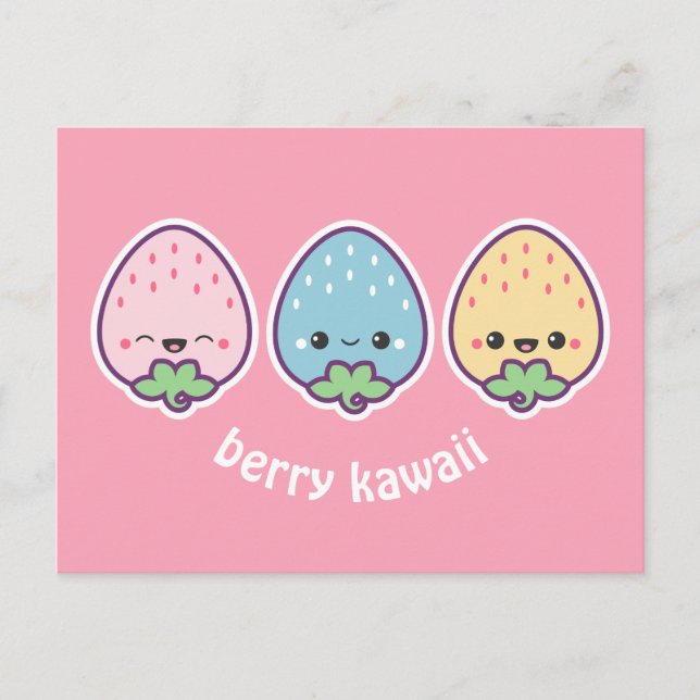 Cartão Postal Kawaii Pastel Morangos (Frente)