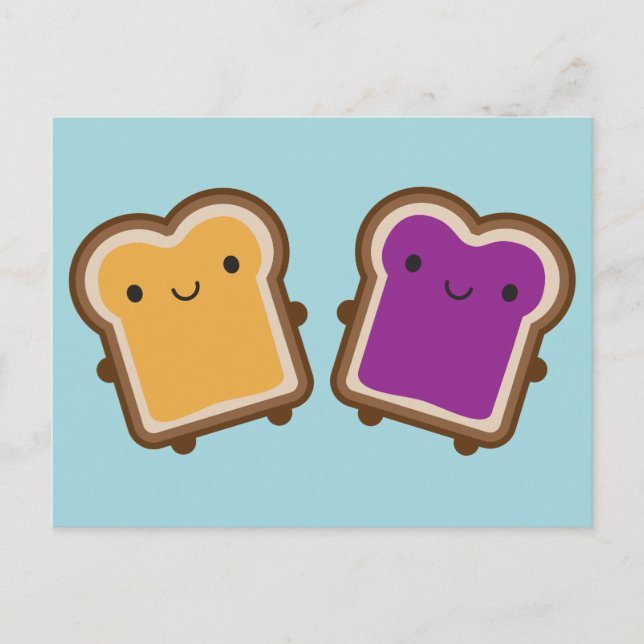 Cartão Postal Kawaii Peanut Butter & Jelly Sandwich Couple (Frente)
