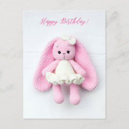 Cartão Postal Kawaii Pink Crochet Bunny - Parabéns