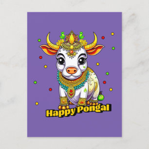 Cartão Postal Kawaii Pongal - Vaca Decorada