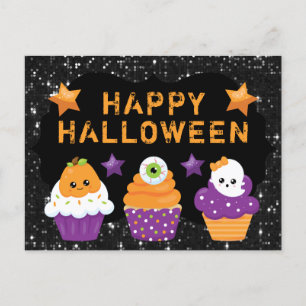 Cartão Postal Kawaii Pumpkin Eyeball Cupcakes Fantasmas Hallowee