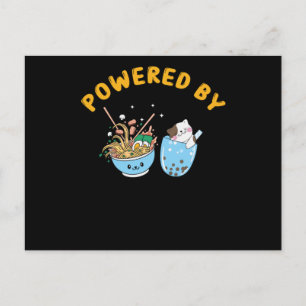 Cartão Postal Kawaii Ramen & Cat Design Ramen Powered e Cat