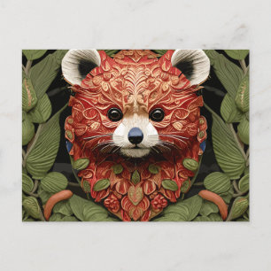 Cartão Postal Kawaii Redpanda Arte Floral