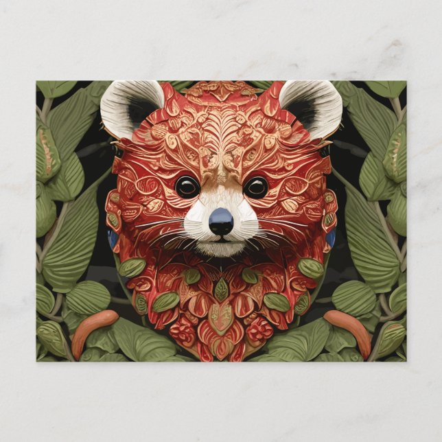 Cartão Postal Kawaii Redpanda Arte Floral (Frente)