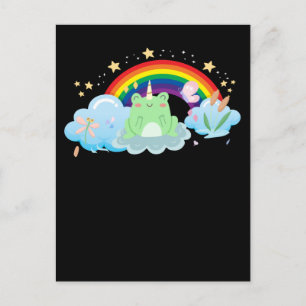 Cartão Postal Kawaii Sapo Unicórnio Arco-íris Colorido Cottageco