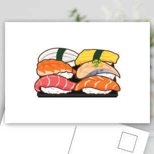 Cartão Postal Kawaii Sushi Set - Atum Salmão - Camarão-Ovo