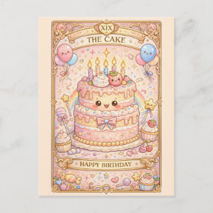 Cartão Postal Kawaii Tarot Aniversário “O Bolo” Pastel fofo