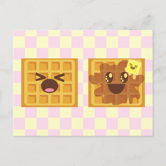 Cartão Postal kawaii waffles bom café da manhã! (Frente)