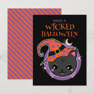 Cartão Postal Kawaii Witch Cat Halloween