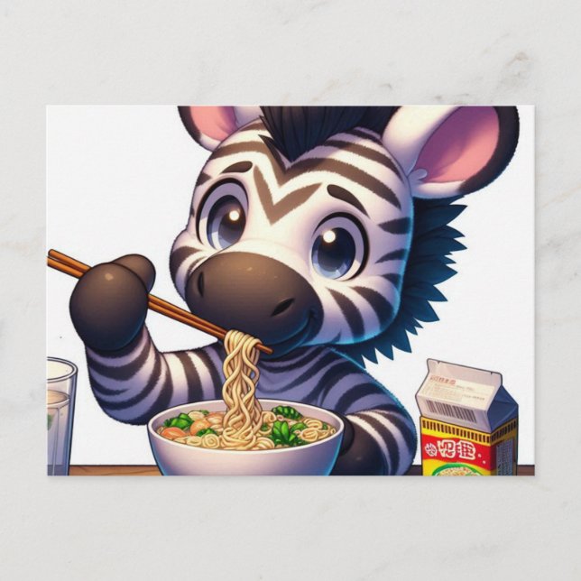 Cartão Postal Kawaii Zebra Eating Ramen (Frente)