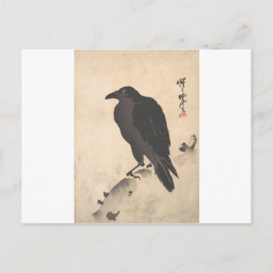 Cartão Postal Kawanabe Kyosai Crow Descando na Arte do Tronco de
