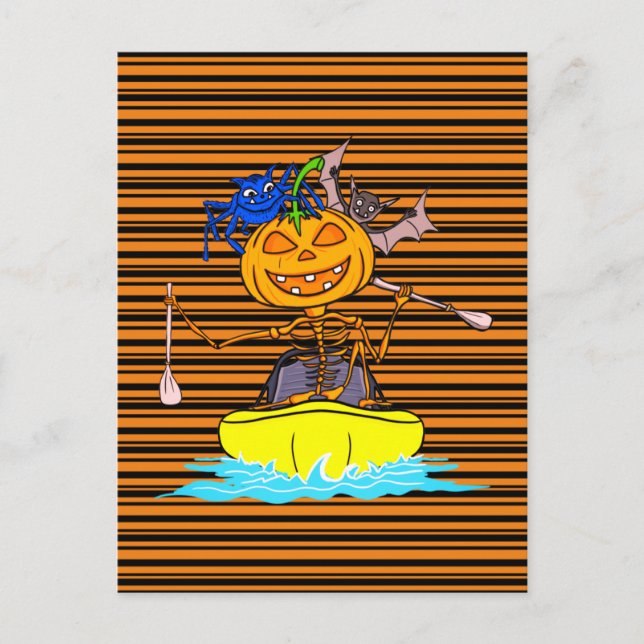 Cartão Postal Kayaker Skeleton Kayaking Pumpkin Halloween (Frente)