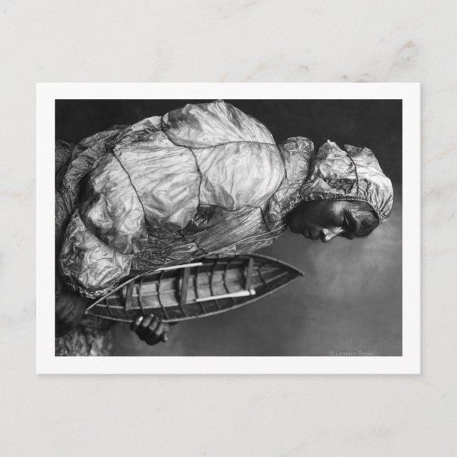 Cartão Postal Kayaker vestindo jaqueta à prova de água com barco (Frente)