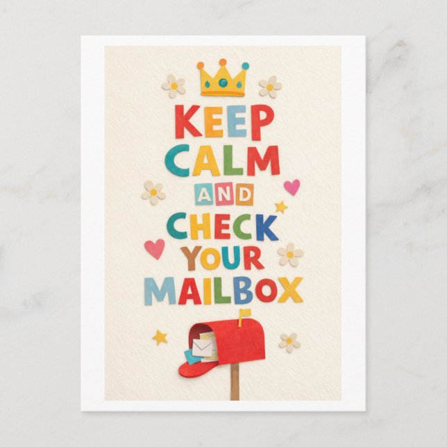 Cartão Postal "Keep Calm and Check Your Mailbox" (Frente)