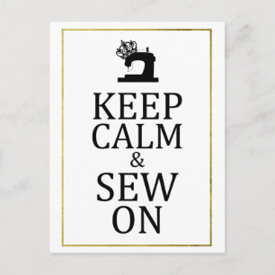 Cartão Postal Keep Calm Sew On Faux Gold Crafts
