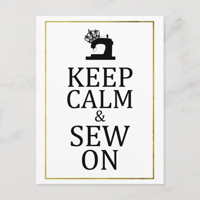 Cartão Postal Keep Calm Sew On Faux Gold Crafts (Frente)