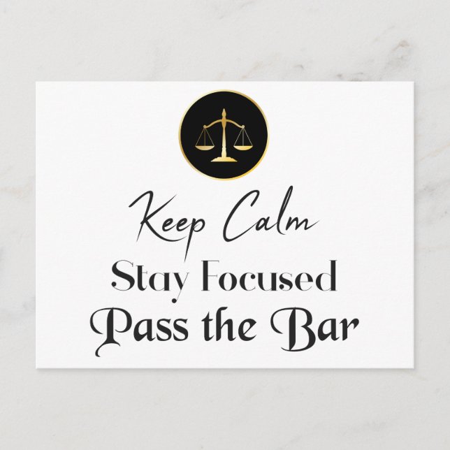 Cartão Postal Keep Calm. Stay Focused. Pass The Bar (Frente)