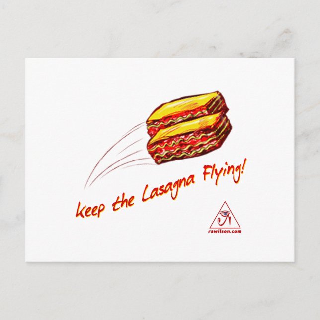 Cartão Postal Keep the Lasagna Flying Greeting Card (Frente)