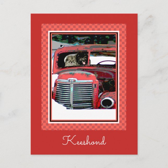 Cartão Postal Keeshond Christmas Old Truck Painting Art (Frente)