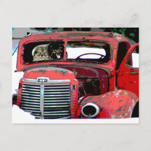 Cartão Postal Keeshond Christmas Old Truck Painting Art