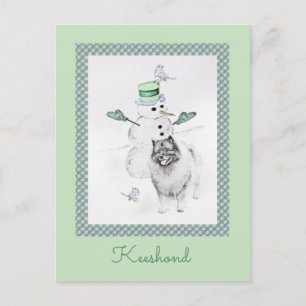 Cartão Postal Keeshond Christmas Snowman Pinting Art