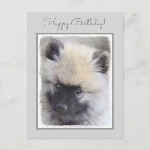 Cartão Postal Keeshond Puppy Painting - Arte de Cachorro Origina