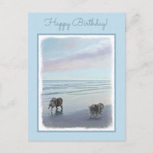 Cartão Postal Keeshonds na Arte de Cão de Pintura em Seashore