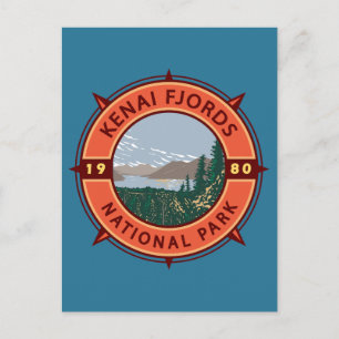 Cartão Postal Kenai Fjords National Park Retro Compass Emblem