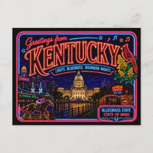 Cartão Postal Kentucky Neon Estado Retro Vintage