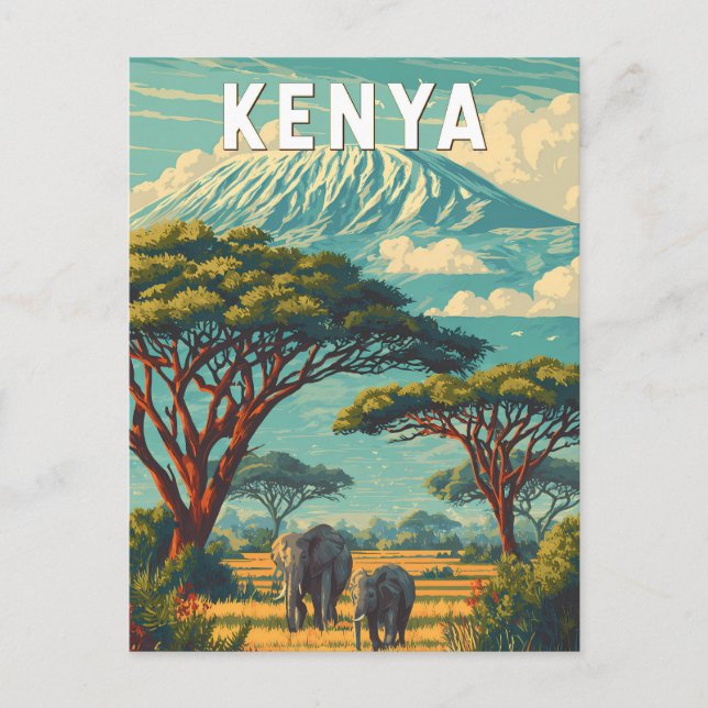 Cartão Postal Kenya Illustration Travel Art Vintage (Frente)
