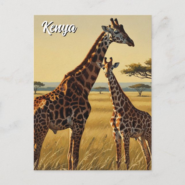 Cartão Postal Kenya Masai Mara Girafas Viagem (Frente)