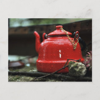 Cartão Postal Kettle Vermelho Romântico de Chá