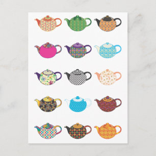 Cartão Postal Kettles de chá multicoloridos