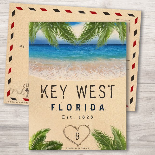 Cartão Postal Key West Beach Sand Tropical Palm Folaves (Criador carregado)