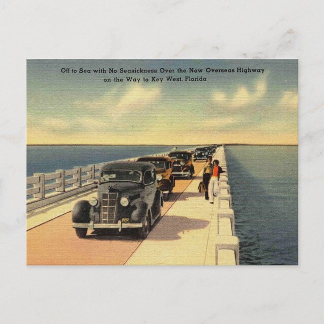 Cartão Postal Key West FL Overseas Highway No Seasease 1940s (Frente)