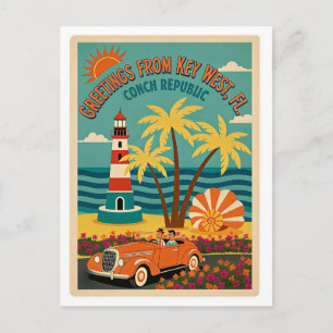 Cartão Postal Key West FL República Conch Retro