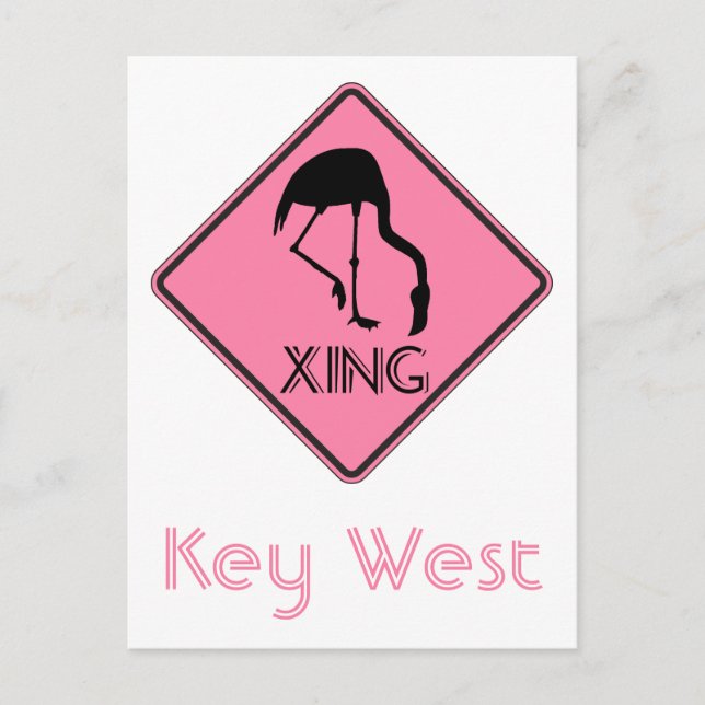 Cartão Postal Key West Florida Flamingo Crosign (Frente)