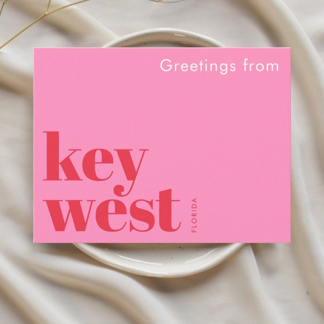 Cartão Postal Key West Flórida tipográfico rosa  (Criador carregado)