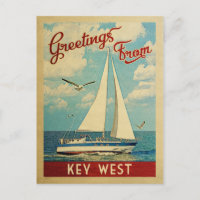 Key West Postcard Sailboat Viagens vintage Flórida