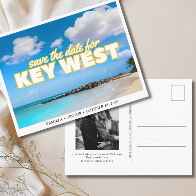 Cartão Postal Key West Wedding Salve o Cartão-Postal de Data (Key West Wedding Save the Date Postcard
)