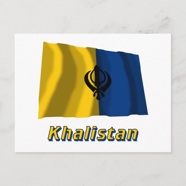 Cartão Postal Khalistan Waving Flag com Nome (Frente)