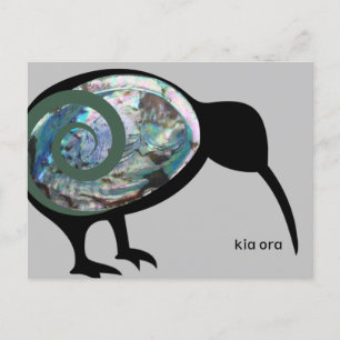 CARTÃO POSTAL KIA ORA NZ KIWI BLACK PAUA FERN KORU NEW ZEALAND