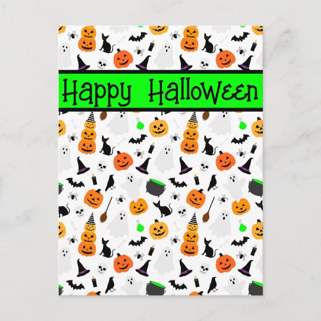Cartão Postal Kid Halloween Ghost Pumpkin Black Cat Personalize (Frente)