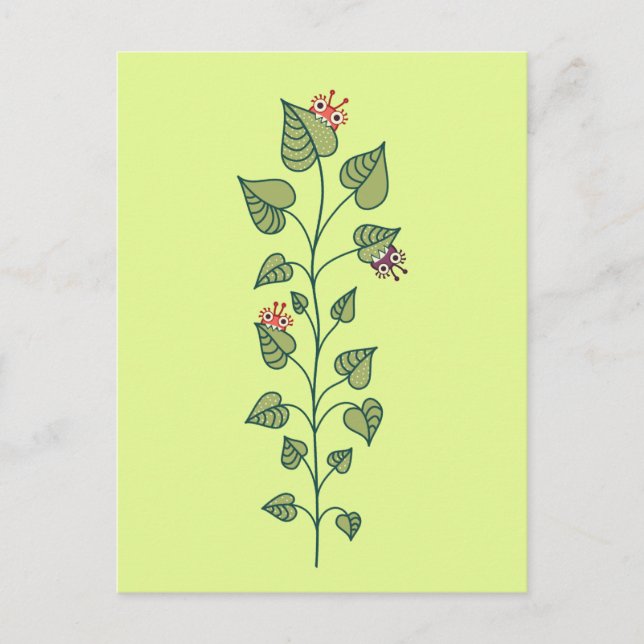 Cartão Postal Kids de plantas verdes e Primavera (Frente)